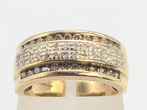 0433: Vintage: 9ct Gold Champagne & White Diamonds Dress Ring- 52 natural diamonds, Fabulous