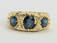 Load image into Gallery viewer, 0455: Vintage: 18ct Gold Australian Blue Sapphires Diamonds Statement Ring- Date Mark 1972
