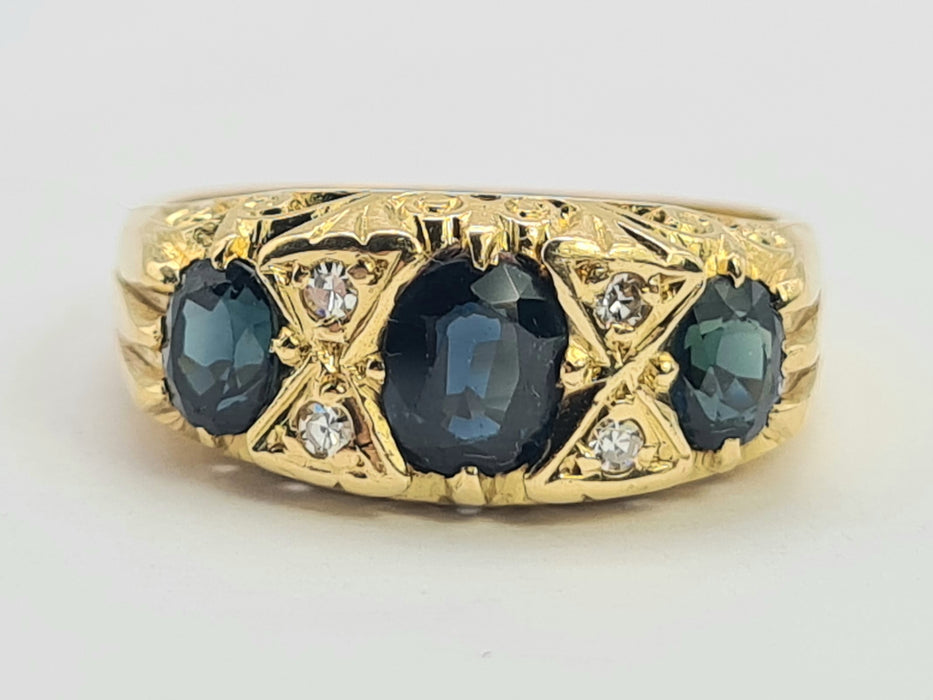 6180 Vintage: 18ct Gold Australian Blue Sapphires Diamonds Statement Ring-From 1972