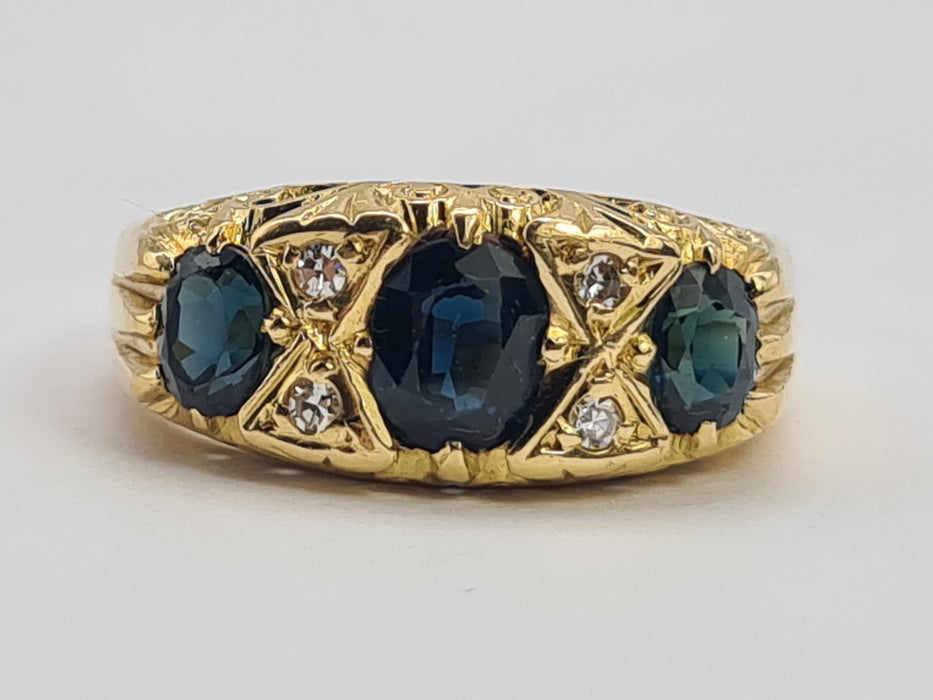 6180 Vintage: 18ct Gold Australian Blue Sapphires Diamonds Statement Ring-From 1972