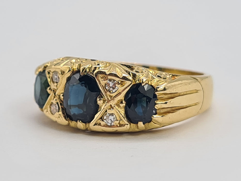6180 Vintage: 18ct Gold Australian Blue Sapphires Diamonds Statement Ring-From 1972
