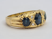 Load image into Gallery viewer, 0455: Vintage: 18ct Gold Australian Blue Sapphires Diamonds Statement Ring- Date Mark 1972
