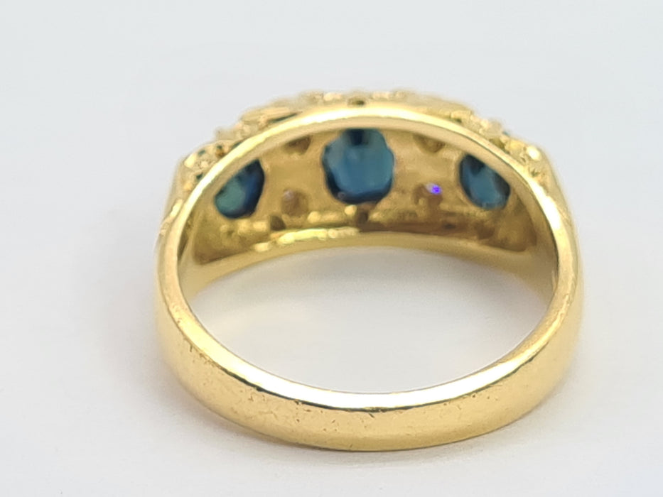 6180 Vintage: 18ct Gold Australian Blue Sapphires Diamonds Statement Ring-From 1972