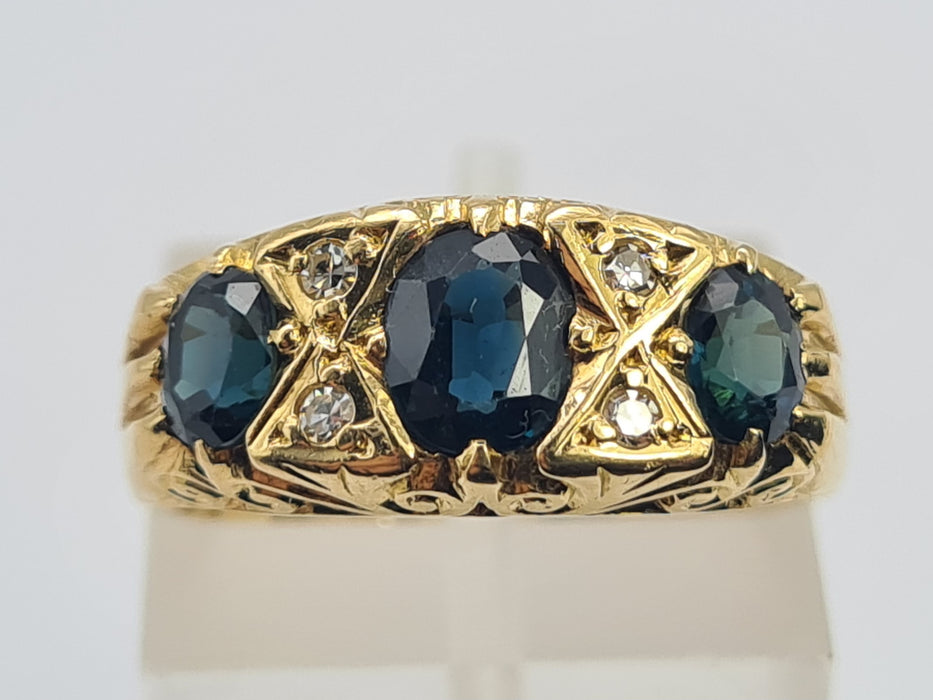 6180 Vintage: 18ct Gold Australian Blue Sapphires Diamonds Statement Ring-From 1972