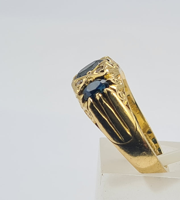 6180 Vintage: 18ct Gold Australian Blue Sapphires Diamonds Statement Ring-From 1972