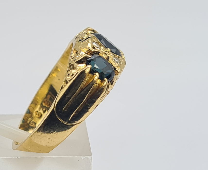 6180 Vintage: 18ct Gold Australian Blue Sapphires Diamonds Statement Ring-From 1972