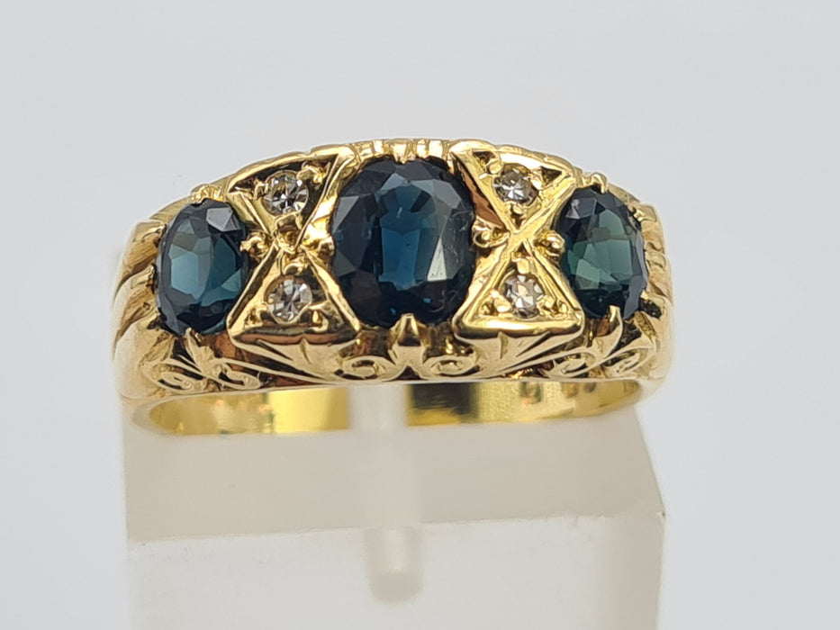 6180 Vintage: 18ct Gold Australian Blue Sapphires Diamonds Statement Ring-From 1972