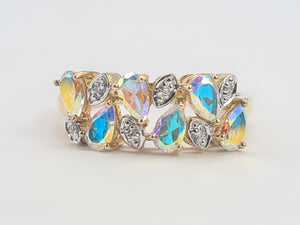 0459: Vintage: 9ct Gold Mercury Topaz Diamonds Dress Ring- amazing array of colours