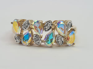 0459: Vintage: 9ct Gold Mercury Topaz Diamonds Dress Ring- amazing array of colours