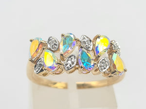 0459: Vintage: 9ct Gold Mercury Topaz Diamonds Dress Ring- amazing array of colours