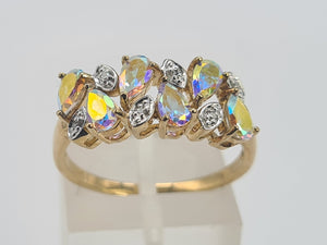 0459: Vintage: 9ct Gold Mercury Topaz Diamonds Dress Ring- amazing array of colours