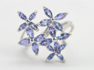 0461: Vintage: 9ct White Gold Marquise Cut Tanzanites Floral Cocktail Ring-FAB