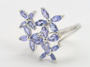 0461: Vintage: 9ct White Gold Marquise Cut Tanzanites Floral Cocktail Ring-FAB