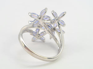 0461: Vintage: 9ct White Gold Marquise Cut Tanzanites Floral Cocktail Ring-FAB