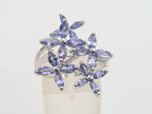 0461: Vintage: 9ct White Gold Marquise Cut Tanzanites Floral Cocktail Ring-FAB