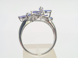 0461: Vintage: 9ct White Gold Marquise Cut Tanzanites Floral Cocktail Ring-FAB