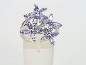 0461: Vintage: 9ct White Gold Marquise Cut Tanzanites Floral Cocktail Ring-FAB