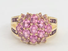 Load image into Gallery viewer, 0495: Vintage: 9ct Gold Pink Sapphires Topaz Cocktail Ring- Barbie beauty
