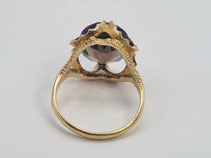 0498: Vintage: 9ct Gold Large Cognac Quartz Ring- Date Mark 1972