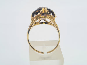 0498: Vintage: 9ct Gold Large Cognac Quartz Ring- Date Mark 1972