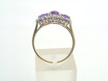 Load image into Gallery viewer, 0504: Vintage: 9ct Gold Purple Amethysts 28 Diamonds Halos Dress Ring- elegant
