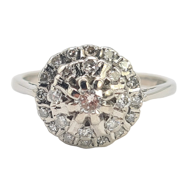 Vintage: 18ct White Gold 25 Diamonds Geometric Cluster Ring — Exquisite