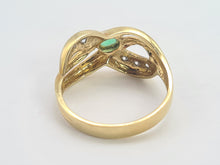 Load image into Gallery viewer, 0401: Vintage: 14ct Gold Emerald Crossover Cocktail Ring - lovely symmetry
