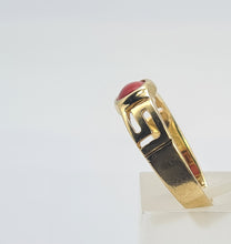 Load image into Gallery viewer, 0402: Vintage: 14ct Gold Geometric Set Red Cabochon Coral Signet Ring
