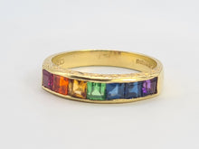 Load image into Gallery viewer, 0411: Vintage: 18ct Gold 7 Gemstones Channel Set Stacker/Dress Ring- vivid, vibrant, rainbow
