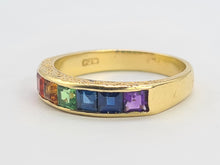 Load image into Gallery viewer, 0411: Vintage: 18ct Gold 7 Gemstones Channel Set Stacker/Dress Ring- vivid, vibrant, rainbow
