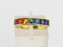 Load image into Gallery viewer, 0411: Vintage: 18ct Gold 7 Gemstones Channel Set Stacker/Dress Ring- vivid, vibrant, rainbow
