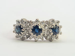 0424: Vintage: 18ct Gold French Blue Sapphires 26 Diamonds Cocktail Ring- Date Mark 1971