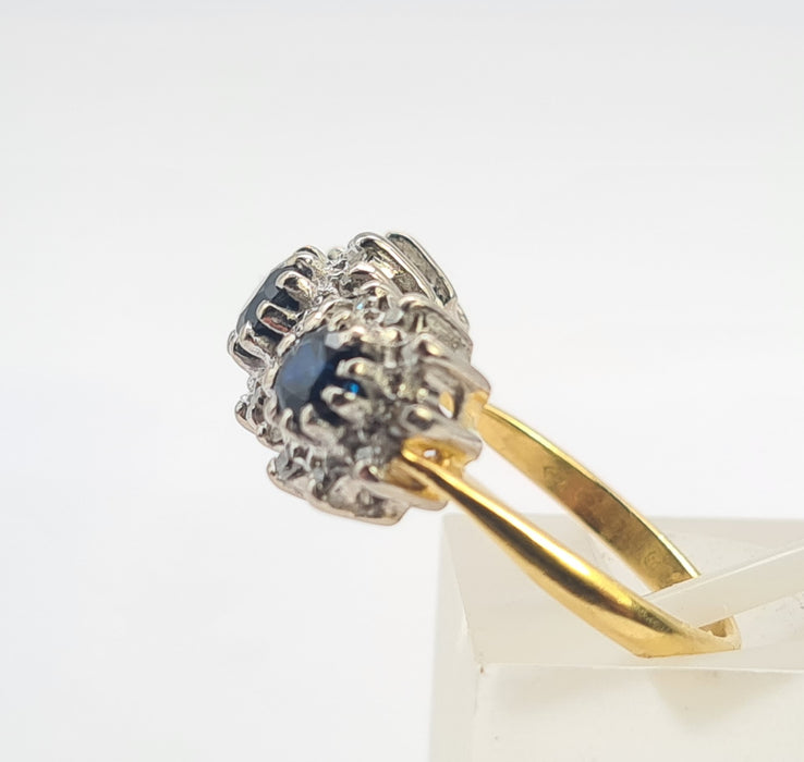 6301 Vintage: 18ct Gold French Blue Sapphires 26 Diamonds Cocktail Ring- Date Mark 1971