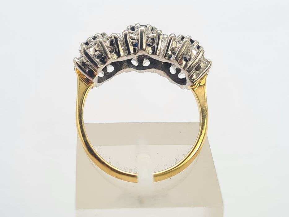 6301 Vintage: 18ct Gold French Blue Sapphires 26 Diamonds Cocktail Ring- Date Mark 1971