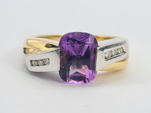 Load image into Gallery viewer, 0425: Vintage: 14ct Yellow &amp; White Gold Amethyst Diamonds Statement Ring
