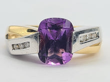 Load image into Gallery viewer, 0425: Vintage: 14ct Yellow &amp; White Gold Amethyst Diamonds Statement Ring
