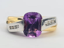 Load image into Gallery viewer, 0425: Vintage: 14ct Yellow &amp; White Gold Amethyst Diamonds Statement Ring
