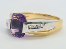 Load image into Gallery viewer, 0425: Vintage: 14ct Yellow &amp; White Gold Amethyst Diamonds Statement Ring
