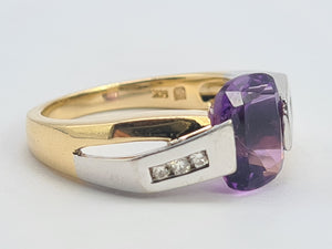 0425: Vintage: 14ct Yellow & White Gold Amethyst Diamonds Statement Ring