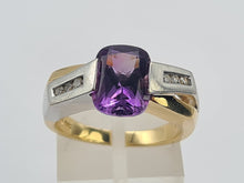 Load image into Gallery viewer, 0425: Vintage: 14ct Yellow &amp; White Gold Amethyst Diamonds Statement Ring
