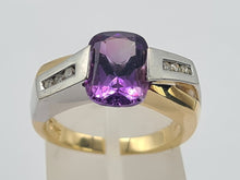 Load image into Gallery viewer, 0425: Vintage: 14ct Yellow &amp; White Gold Amethyst Diamonds Statement Ring
