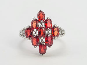 0426: Vintage: 9ct White Gold Red Topaz Diamonds Geometric Set Cocktail Ring