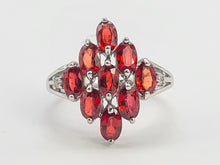 Load image into Gallery viewer, 0426: Vintage: 9ct White Gold Red Topaz Diamonds Geometric Set Cocktail Ring
