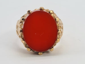 0486: Vintage: Large Heavy 9ct Gold Red Onyx Signet Ring- Date Mark 1970