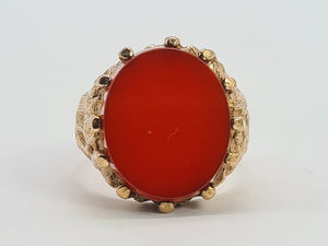 0486: Vintage: Large Heavy 9ct Gold Red Onyx Signet Ring- Date Mark 1970