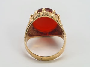 0486: Vintage: Large Heavy 9ct Gold Red Onyx Signet Ring- Date Mark 1970