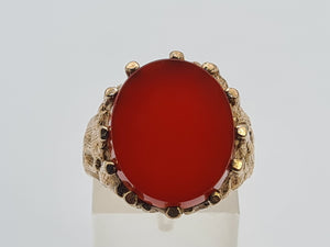 0486: Vintage: Large Heavy 9ct Gold Red Onyx Signet Ring- Date Mark 1970