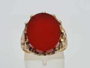 0486: Vintage: Large Heavy 9ct Gold Red Onyx Signet Ring- Date Mark 1970