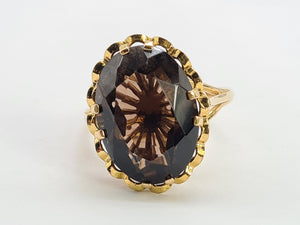 0492: Vintage: 9ct Gold Smokey Quartz Solitaire Ring- Date Mark 1973