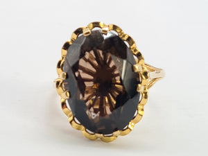 0492: Vintage: 9ct Gold Smokey Quartz Solitaire Ring- Date Mark 1973